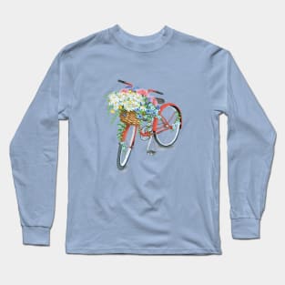 Vintage Red Bicycle With Flowers Long Sleeve T-Shirt